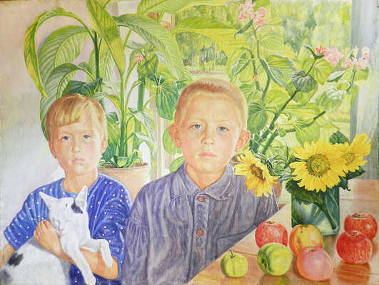 Климентов Михаил Иванович. Дети с кошкой (Таня и Сережа - племянники художника)